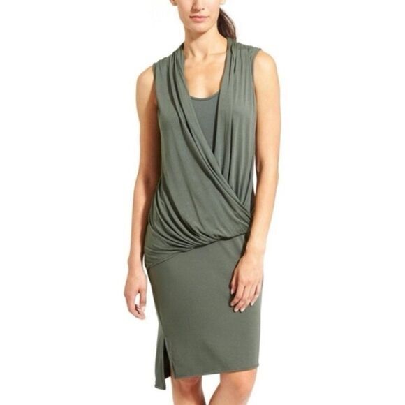 Athleta Green duet jasper faux wrap Sheath Midi Dress with Cowl Neck size xs EUC - Picture 1 of 4